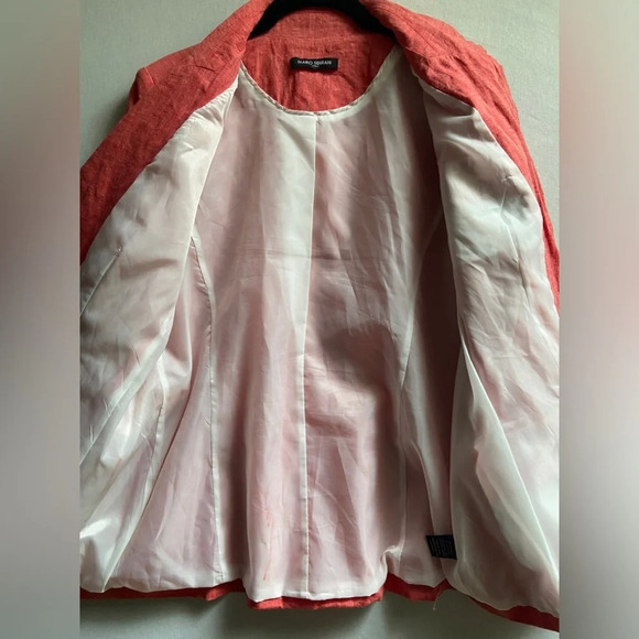 Mario Serrani Linen Cotton ruched 3/4 sleeve one button blazer Sz M 20” PTP - Picture 4 of 9